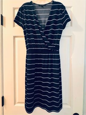 Banana Republic Navy and Baby Blue Striped Wrap-Front Dress
